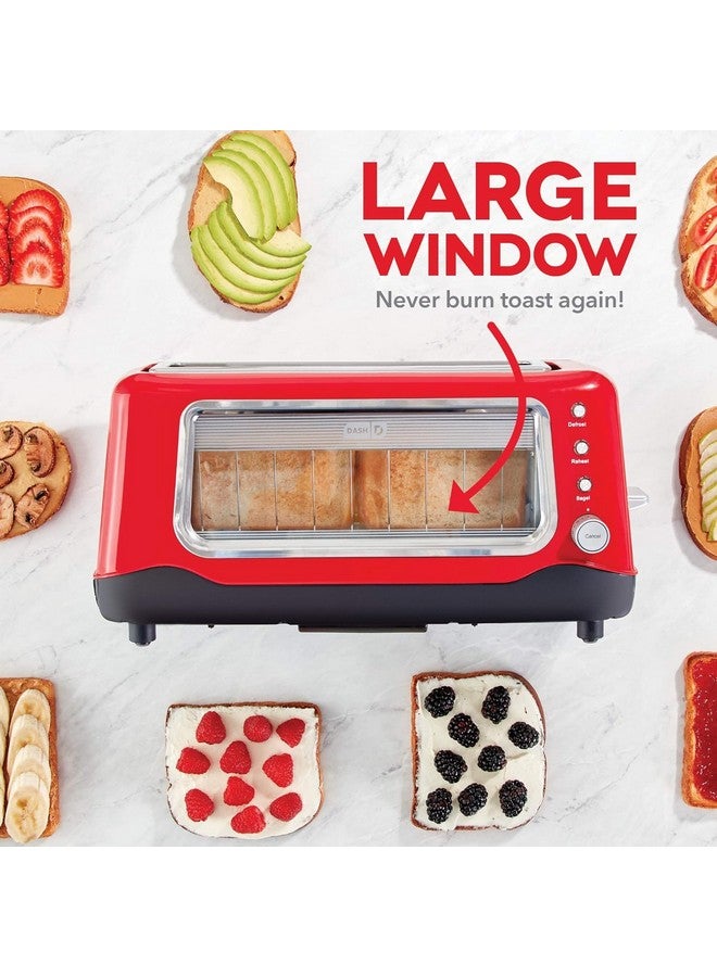 Dash DASH Clear View Toaster - Compact Design with 7 Browning Levels & Clear-View Window, Extra-Wide Slot Large Toaster, 1-Touch Defrost, Reheat & Bagel Functions - Easy Clean Up Crumb Tray (Red)  - Image 2