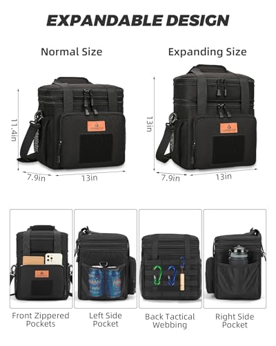 HSHRISH Expandable Xlarge Tactical Lunch Box for Adults, Leakproof Insulated Lunch Bag with Lots of Storage Space, Durable Cooler Bag for Men Women Work Outdoor Picnic Trips, 22L(Black) - Image 2