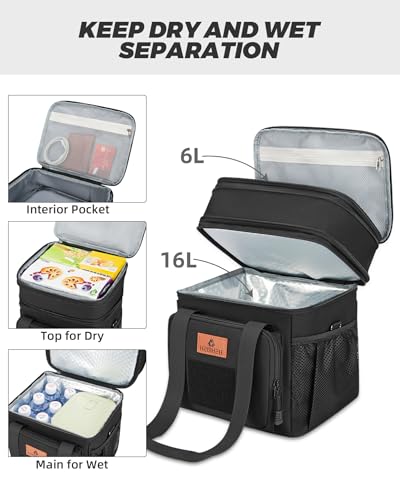 HSHRISH Expandable Xlarge Tactical Lunch Box for Adults, Leakproof Insulated Lunch Bag with Lots of Storage Space, Durable Cooler Bag for Men Women Work Outdoor Picnic Trips, 22L(Black) - Image 3