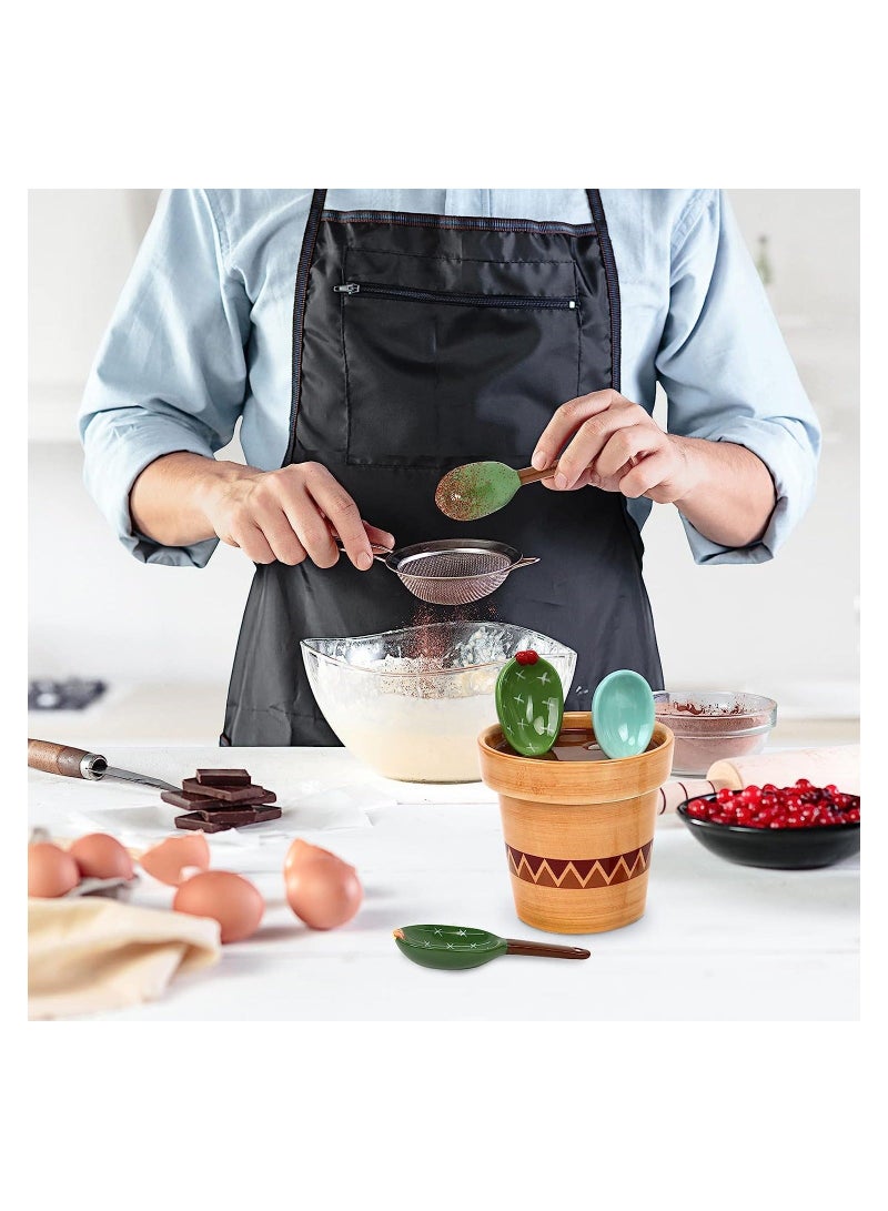 Cactus Ceramic Measuring Spoons Set, Cute Baking Measuring Spoons and Cups with Holder and Spoon Rest for Milk Powder Sugar Salt Wet Dry Ingredients  - Image 5