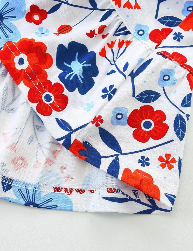 Bumeex 4th of July Girls Dresses Little Girl's Summer Dress Cotton Pocket Ruffle Short Sleeve Tiered Swing Twirly Casual Sundress Dresses for Girl Clothes Outfits Color Block Red and blue flower 6-7 Years - Image 5