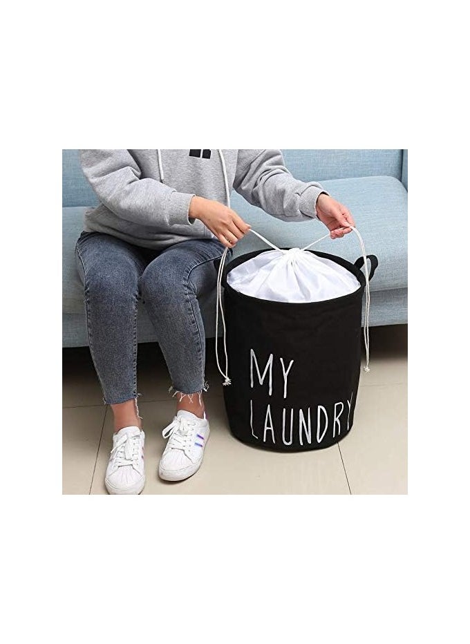 Fabric Folding Laundry Hamper Bucket Cylindric Burlap Canvas Storage Basket