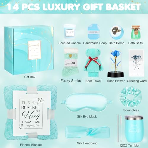 Hangerspace Birthday Gifts for Women, Gift Baskets for Women, Relaxing Spa Gifts Care Package with Luxury Flannel Blanket, Light-Up Rose Flower, Unique Mothers Day Gifts for Mom, Wife, Grandma, Sister, Friends - Image 2
