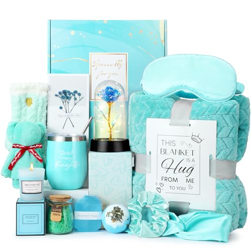 Hangerspace Birthday Gifts for Women, Gift Baskets for Women, Relaxing Spa Gifts Care Package with Luxury Flannel Blanket, Light-Up Rose Flower, Unique Mothers Day Gifts for Mom, Wife, Grandma, Sister, Friends - Image 1