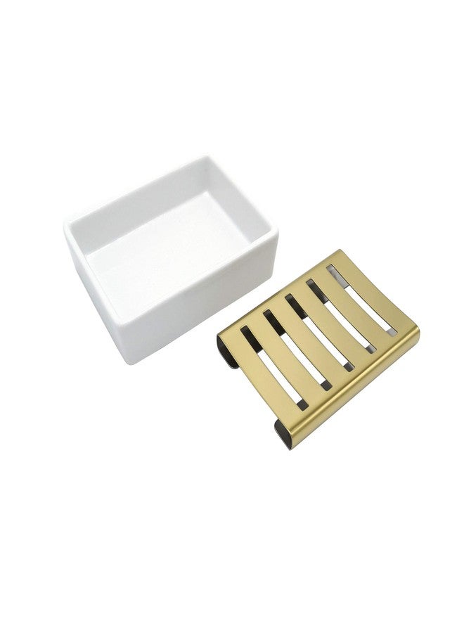 Lofekea Ceramic Soap Dish Gold Stainless Steel Soap Holder for Shower and Bathroom Double Layer Draining Soap Box - Image 4