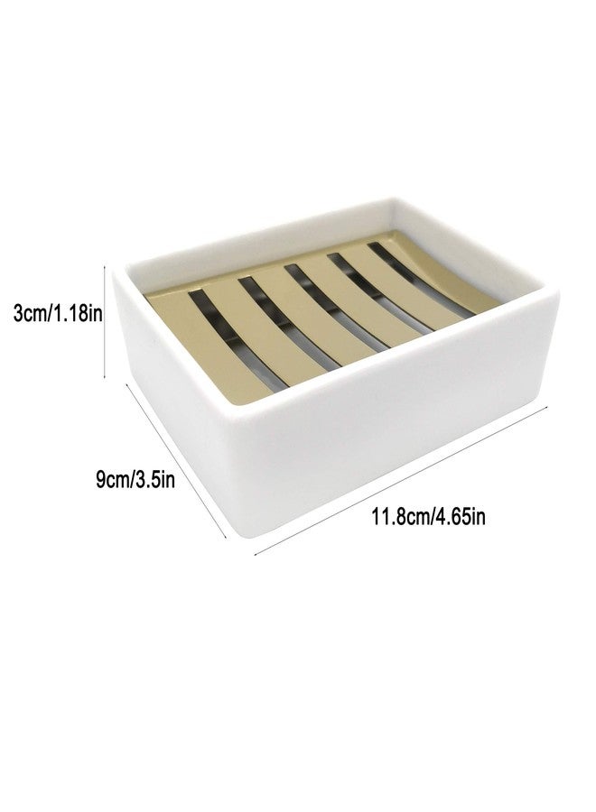Lofekea Ceramic Soap Dish Gold Stainless Steel Soap Holder for Shower and Bathroom Double Layer Draining Soap Box - Image 5