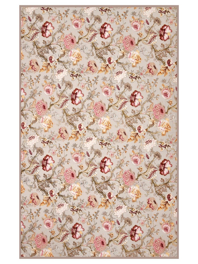 Clasiko 6 Seater Oval Dining Table Cover; 60x90 Inches; Material - Cotton; Multicolor Flowers On Beige - Image 4