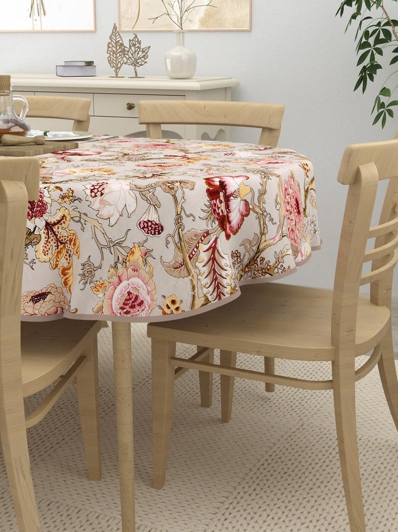 Clasiko 6 Seater Oval Dining Table Cover; 60x90 Inches; Material - Cotton; Multicolor Flowers On Beige - Image 3