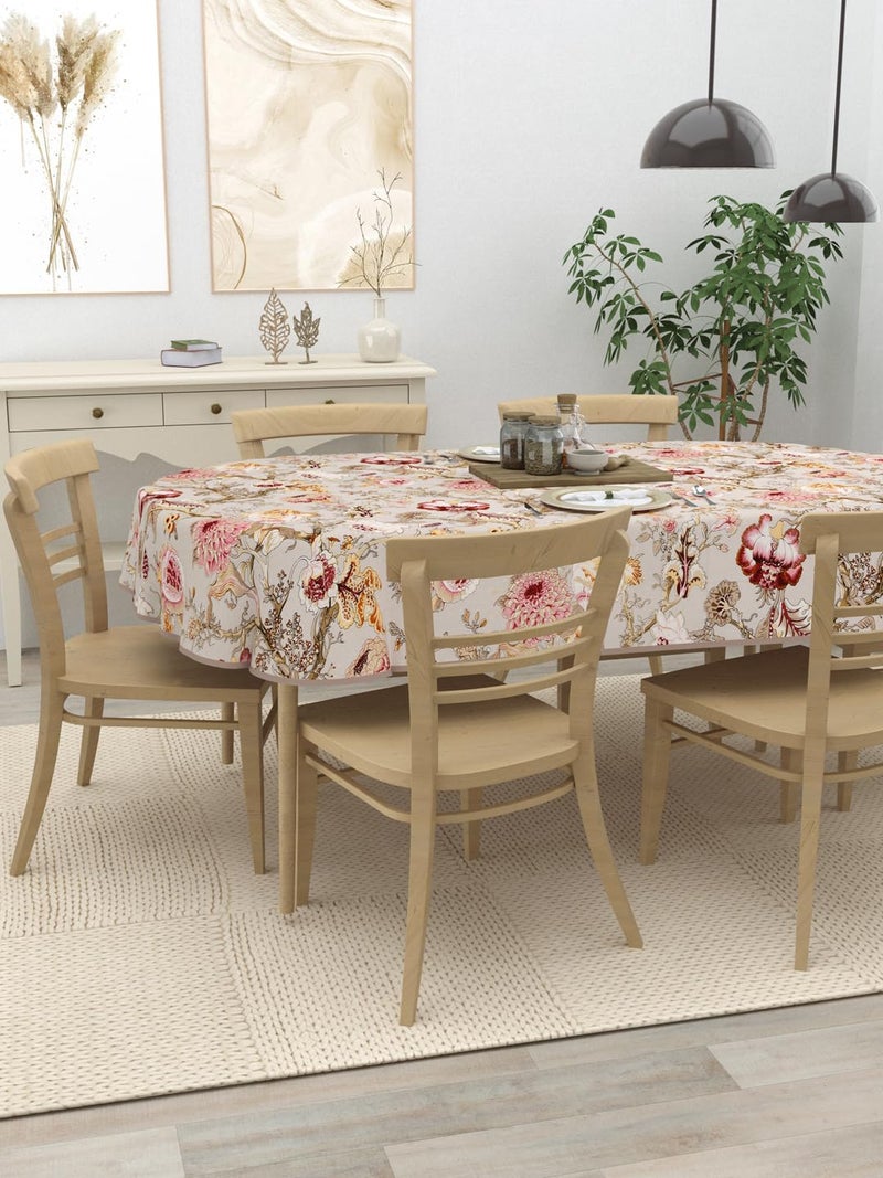 Clasiko 6 Seater Oval Dining Table Cover; 60x90 Inches; Material - Cotton; Multicolor Flowers On Beige - Image 2