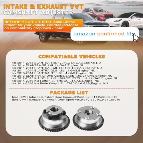 PANGOLIN 2PCS 24350-2E001 24370-2E000 Exhaust Intake VVT Timing Camshaft Adjuster Sprocket Timing Gear Cam Phaser fit for 2011-2014 Hy-undai Elantra 1.8L L4, for 2012-2013 Kia Soul 2.0L L4 Engine - Image 2