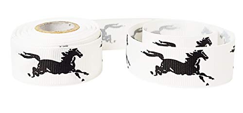 Q-YO شريط قماش جروغرين 7/8" مجموعة كاوبوي/حصان لتغليف هدايا، صنع إكسسوارات دبابيس الشعر، الحرف، الزينة (10 ياردة (2x5 ياردة) 7/8" حصان-أبيض/أسود) - Image 3