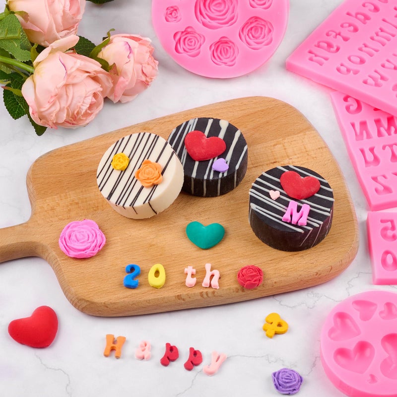 CLUEWR 5 PCS Silicone Letter Molds, Non-Stick Number Heart Rose Flower Fondant Molds for Chocolate, Candy, Cake Decoration, Cupcake Topper - Image 5