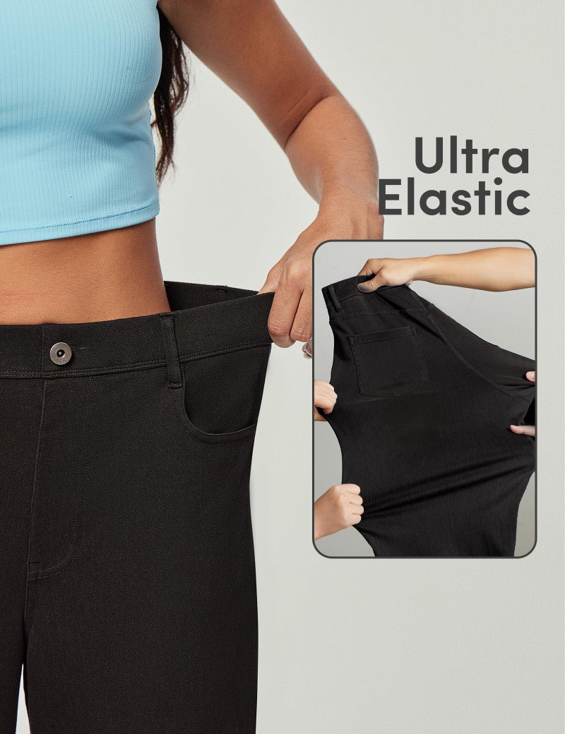 IUGA Wide Leg Jeans Woman Stretchy Sweatpant Jeans Women Pull On Baggy Jean High Waisted Trendy Straight Casual Denim Pants Black - Image 4