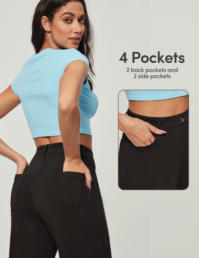 IUGA Wide Leg Jeans Woman Stretchy Sweatpant Jeans Women Pull On Baggy Jean High Waisted Trendy Straight Casual Denim Pants Black - Image 5