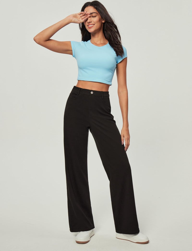 IUGA Wide Leg Jeans Woman Stretchy Sweatpant Jeans Women Pull On Baggy Jean High Waisted Trendy Straight Casual Denim Pants Black - Image 3