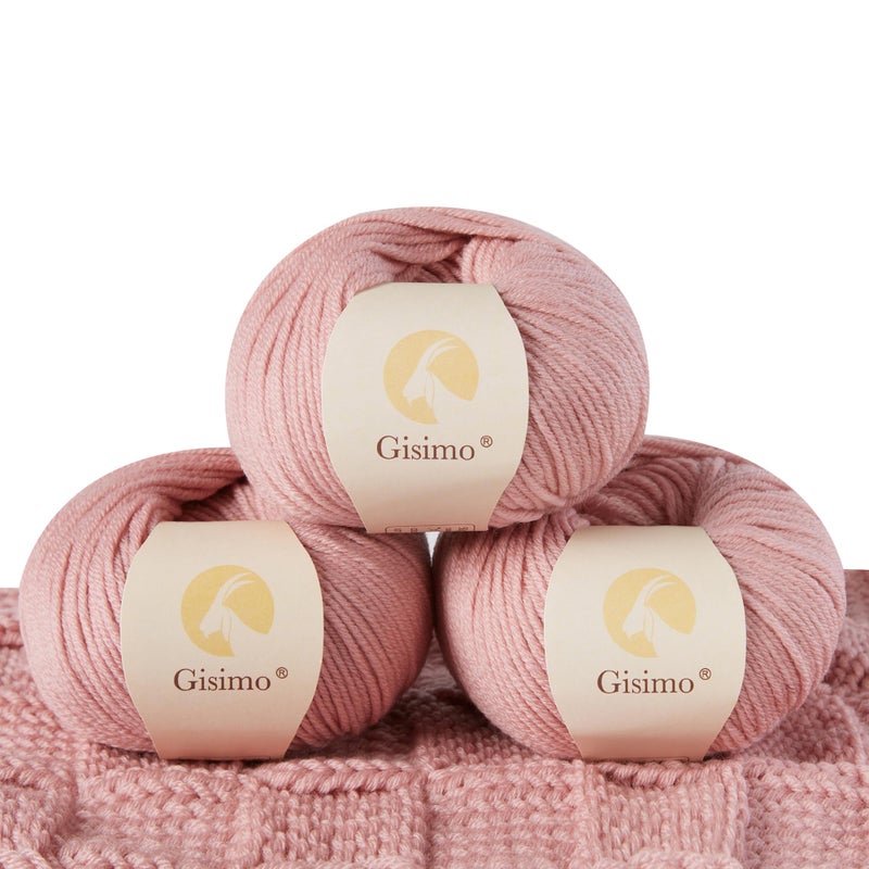 GISIMO 100 Merino Wool Yarn 6Ply Luxurious and Soft Yarn for Hand Knitting Crocheting 176 OZ50g 127 yds116 Meters Light Pink 3 Balls