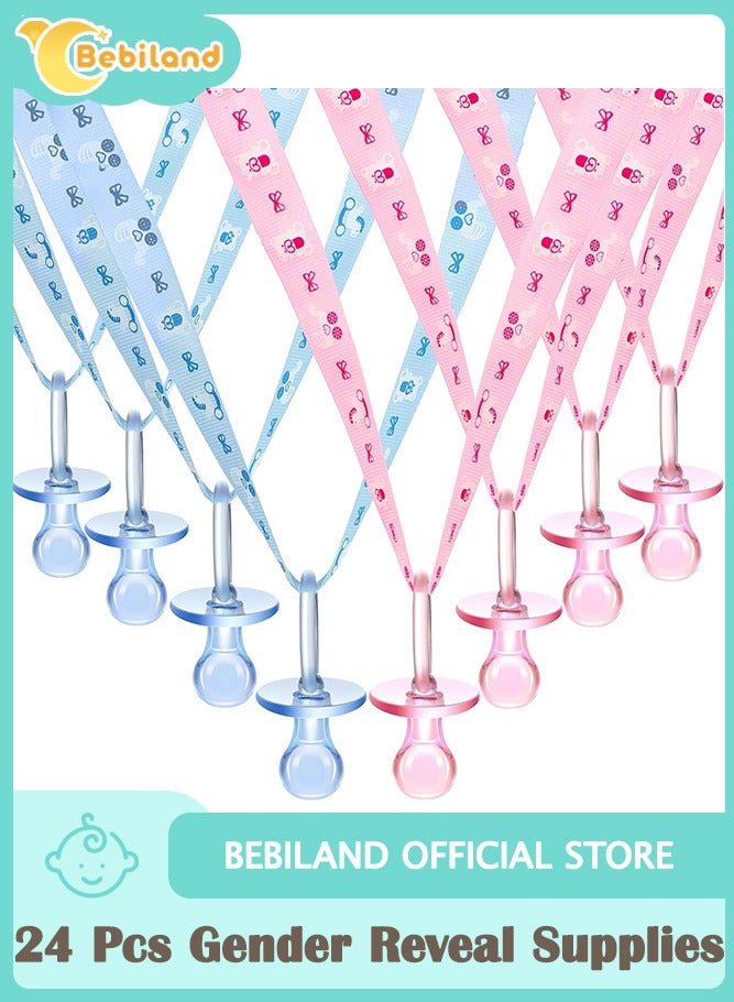 Bebiland 24 Pcs Baby Gender Reveal Supplies, Baby Pacifiers Necklace, Acrylic Baby Pacifier Party Favors, Baby Shower Cute Baby Shower Decorations Charms Table Scatter (Pink, Blue)  - Image 1
