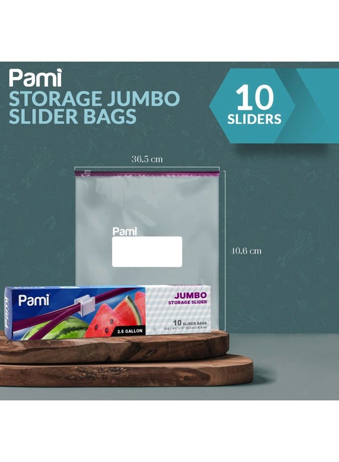 PAMI Jumbo 2.5 Gallon Slider Storage Bags, 10-Pack Leakproof Reusable Freezer Bags with Expandable Bottom, Write-On Label, Food Safe Zipper Bags - Image 2