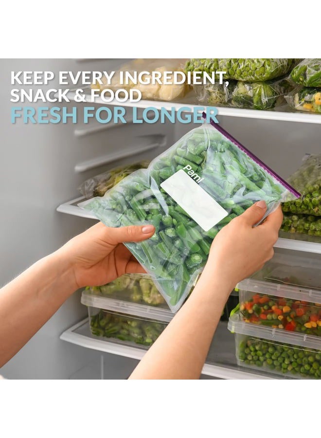 PAMI Jumbo 2.5 Gallon Slider Storage Bags, 10-Pack Leakproof Reusable Freezer Bags with Expandable Bottom, Write-On Label, Food Safe Zipper Bags - Image 4