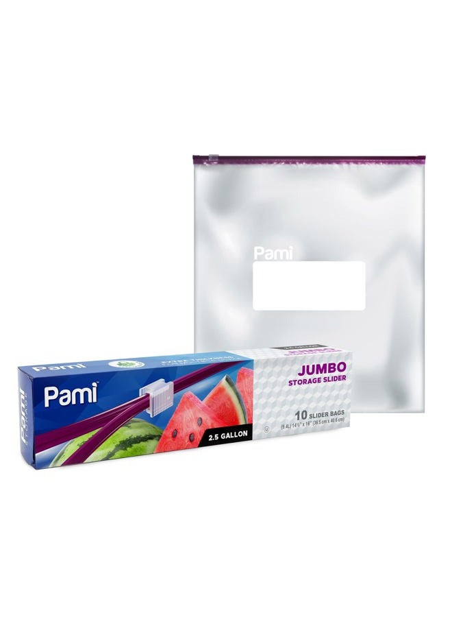 PAMI Jumbo 2.5 Gallon Slider Storage Bags, 10-Pack Leakproof Reusable Freezer Bags with Expandable Bottom, Write-On Label, Food Safe Zipper Bags - Image 1