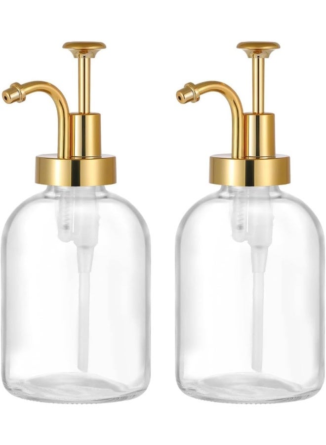 FUFU Coffee Syrup Dispenser for Coffee Bar, Coffee Pump Dispenser, Glass Syrup Bottle w. Pump, 12 oz 350 ml, Set of 2 (Gold) - Image 1