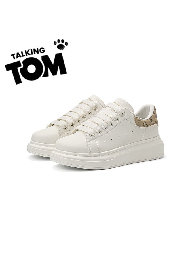 Talking Tom Uni White Shoes Couple Spring Autumn Thick-soled Fashion Casual Mcqueen Board Shoes Milky White Size 36 - Image 4