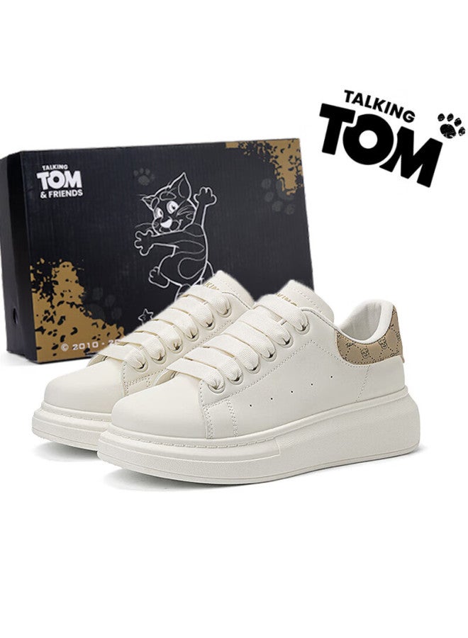 Talking Tom Uni White Shoes Couple Spring Autumn Thick-soled Fashion Casual Mcqueen Board Shoes Milky White Size 36 - Image 1