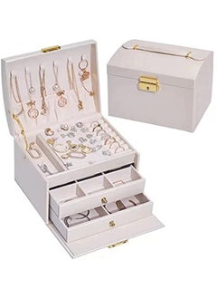 Jewelry Box Organiser Faux Leather with 2 Drawers Three Layers Jewelry Storage Case
