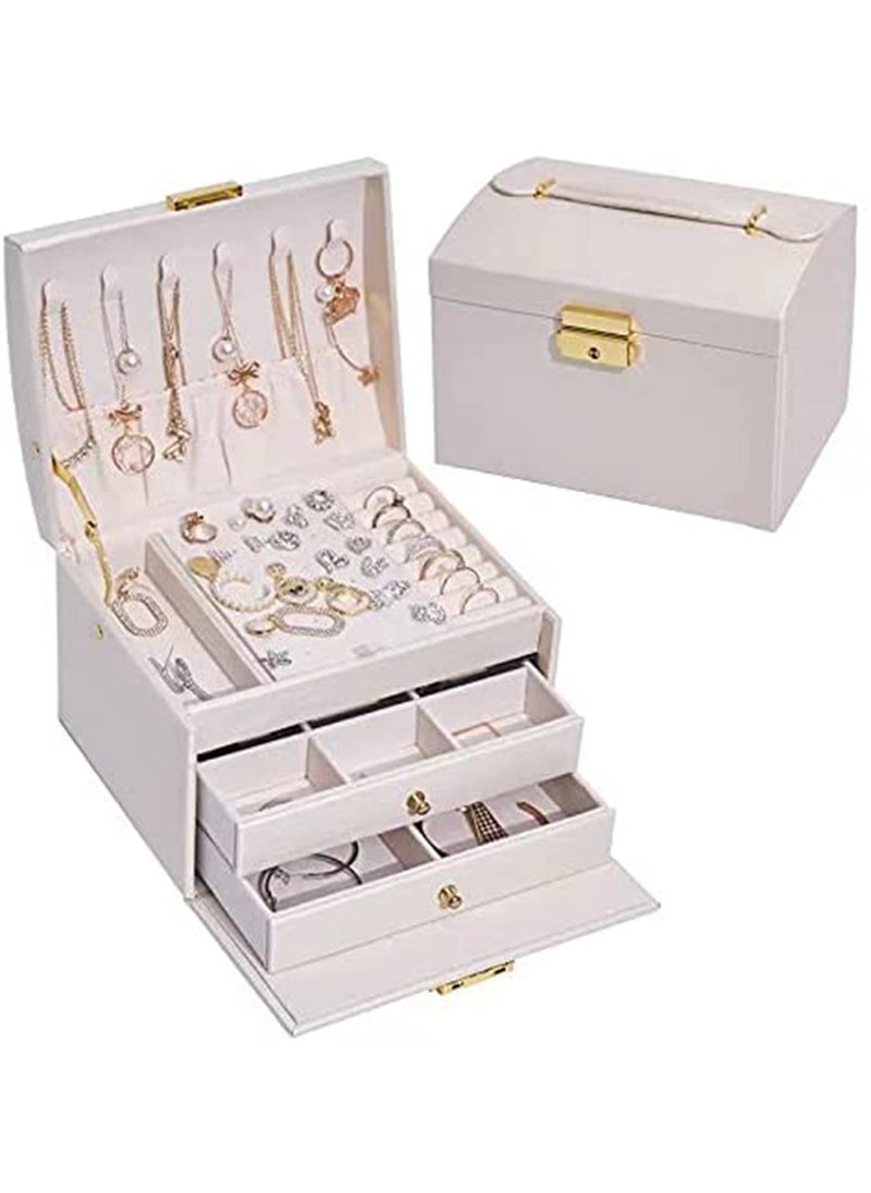 Generic - Jewelry Box Organiser Faux Leather with 2 Drawers Three Layers Jewelry Storage Case - Image 1