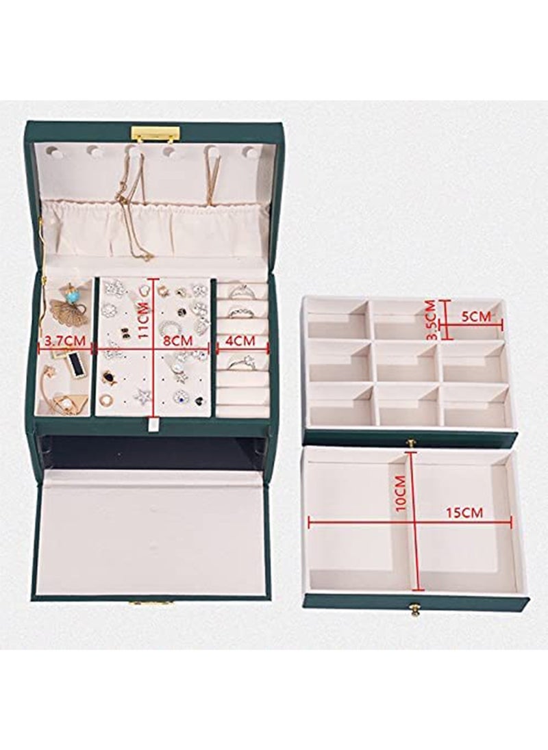 Generic - Jewelry Box Organiser Faux Leather with 2 Drawers Three Layers Jewelry Storage Case - Image 1