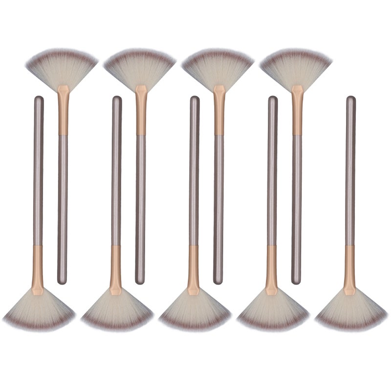 9pcs Soft Facial Fan Makeup Brush 3 Colors Aluminium Tube Face Applicator Brushes for Family Champagne Color - Image 2