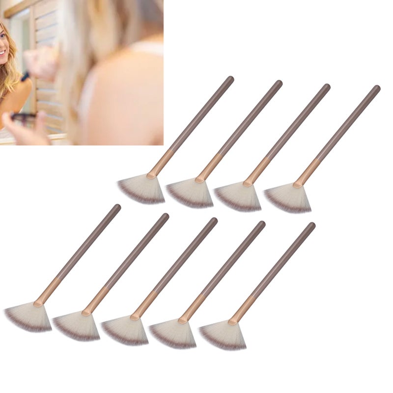 9pcs Soft Facial Fan Makeup Brush 3 Colors Aluminium Tube Face Applicator Brushes for Family Champagne Color - Image 1