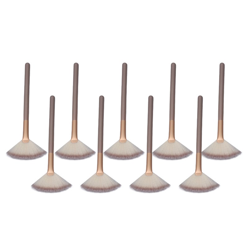 9pcs Soft Facial Fan Makeup Brush 3 Colors Aluminium Tube Face Applicator Brushes for Family Champagne Color - Image 5