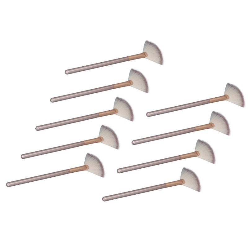 9pcs Soft Facial Fan Makeup Brush 3 Colors Aluminium Tube Face Applicator Brushes for Family Champagne Color - Image 3