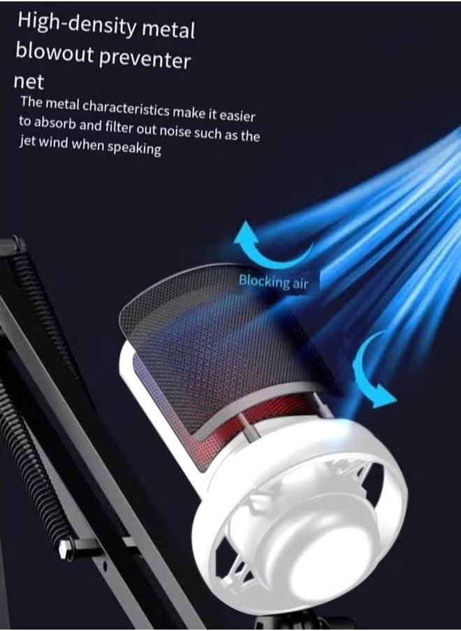 شو وو ميكروفون USB للألعاب، ميكروفون مكثف للبودكاست مع ذراع بوم، مرشح بوب، زر كتم الصوت لبث الدردشة عبر الإنترنت، أبيض  - Image 2