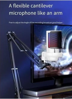 XiuWoo Gaming USB Microphone Podcast Condenser Mic with Boom Arm Pop Filter Mute Button for Streaming Online Chat Gamer White  - Image 3