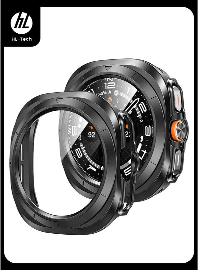 HL-Tech Samsung Galaxy Watch Ultra 2025/Galaxy Watch 7 Ultra 2024 Screen Protector Case 47mm Accessories, Protective Face Cover, Hard Bumper Built-in Tempered Glass Film(47mm, Black) - Image 1