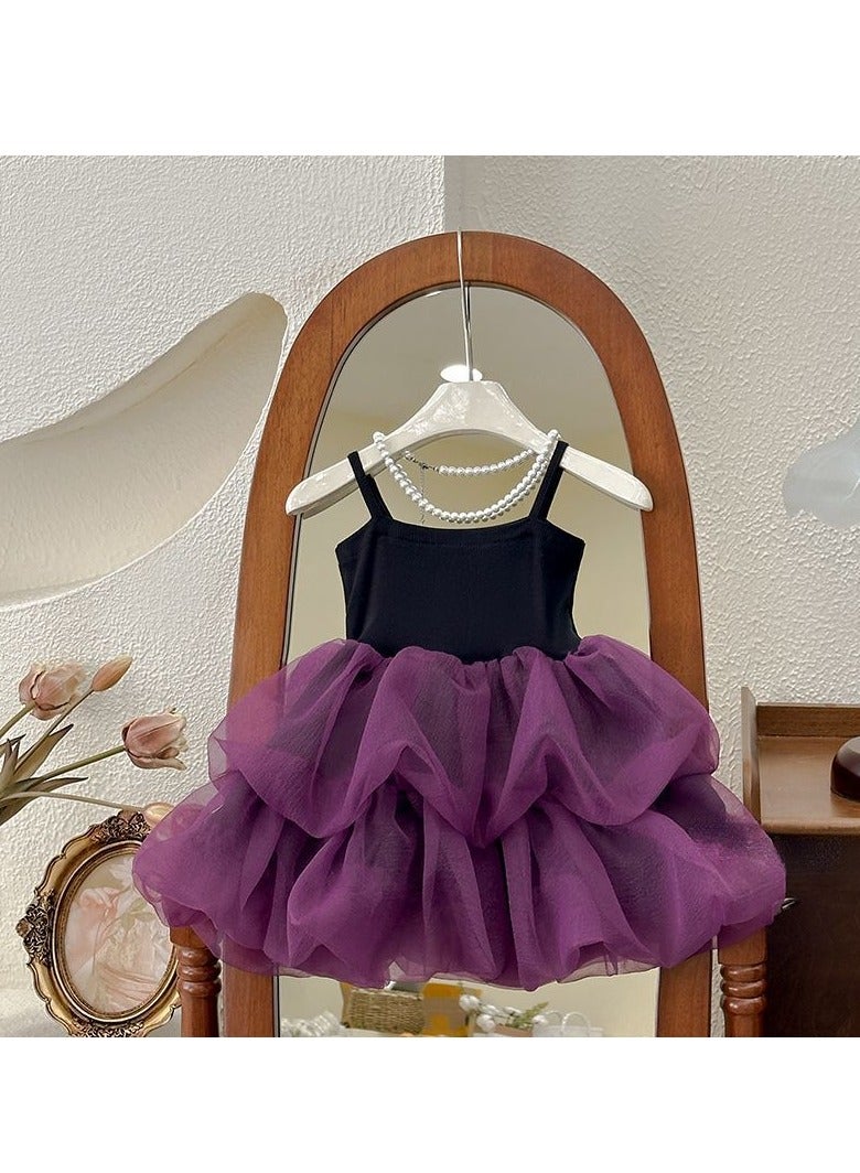 2–3Y Toddler Girl Princess Dress, Black and Lavender Tulle Layered Dress, Sleeveless Birthday Outfit, Baby Girl Dress for Eid, Wedding, Party, Family Photoshoot, Summer Wear, Fit for Height 100cm - Image 4