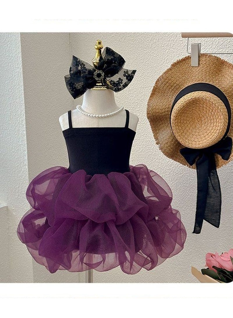 2–3Y Toddler Girl Princess Dress, Black and Lavender Tulle Layered Dress, Sleeveless Birthday Outfit, Baby Girl Dress for Eid, Wedding, Party, Family Photoshoot, Summer Wear, Fit for Height 100cm - Image 2