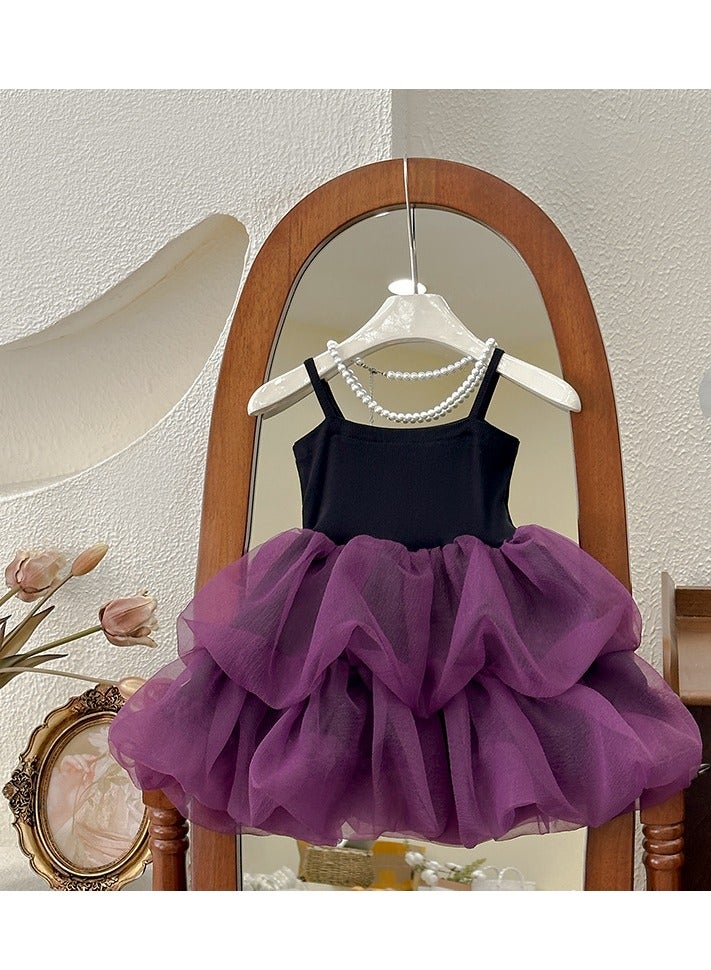 2–3Y Toddler Girl Princess Dress, Black and Lavender Tulle Layered Dress, Sleeveless Birthday Outfit, Baby Girl Dress for Eid, Wedding, Party, Family Photoshoot, Summer Wear, Fit for Height 100cm - Image 1