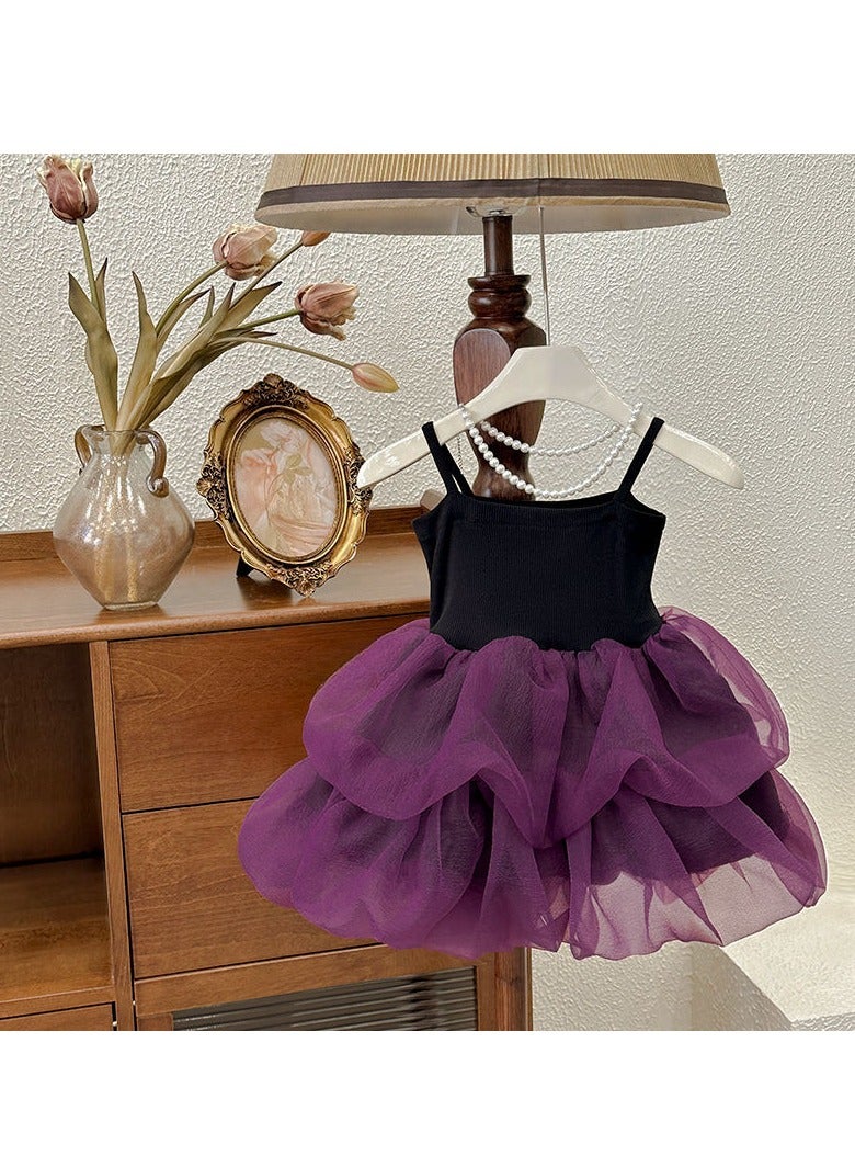 2–3Y Toddler Girl Princess Dress, Black and Lavender Tulle Layered Dress, Sleeveless Birthday Outfit, Baby Girl Dress for Eid, Wedding, Party, Family Photoshoot, Summer Wear, Fit for Height 100cm - Image 3