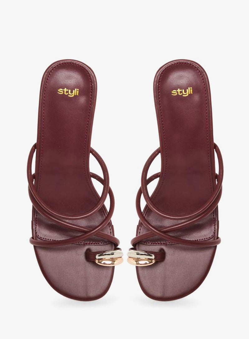 Styli Women Burgundy Strappy Stiletto Heel Sandals - Image 5