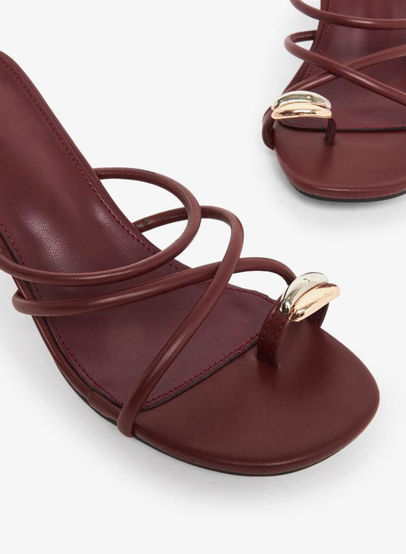 Styli Women Burgundy Strappy Stiletto Heel Sandals - Image 3