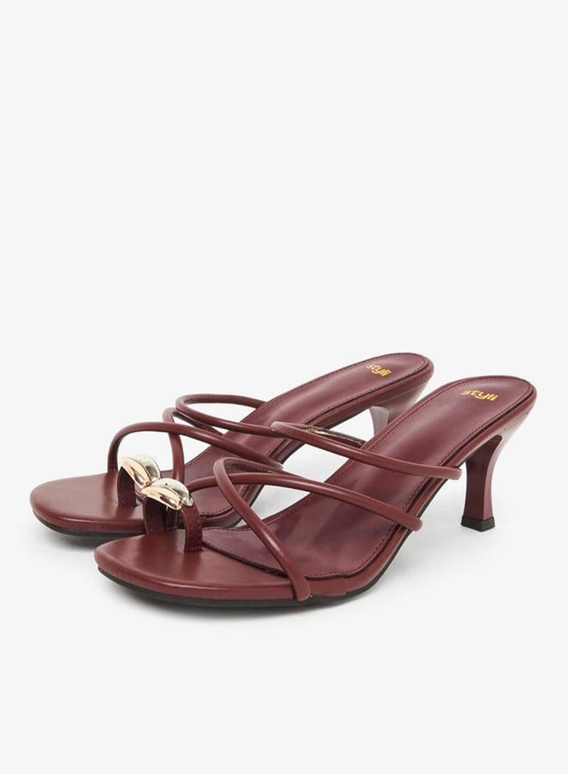 Styli Women Burgundy Strappy Stiletto Heel Sandals - Image 2