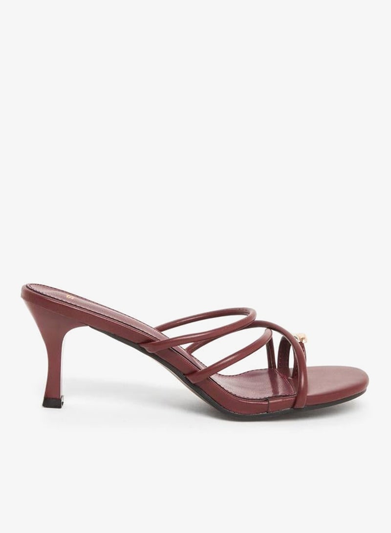 Styli Women Burgundy Strappy Stiletto Heel Sandals - Image 1