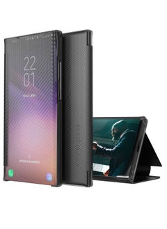Case Cover For Samsung Galaxy A50 Carbon Fiber Texture View Time Horizontal Flip Leather Case with Holder & Touch Call Display ID Black
