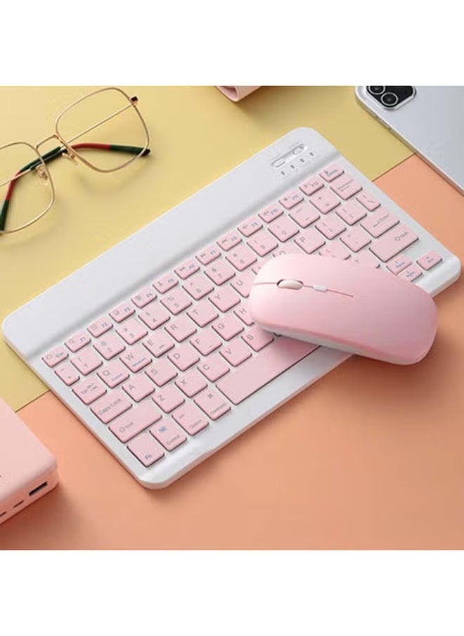 Universal Wireless Keyboard & mouse combo with English ultra slim design compatible with Android Apple iPad IOS Windows & Mac(Pink)