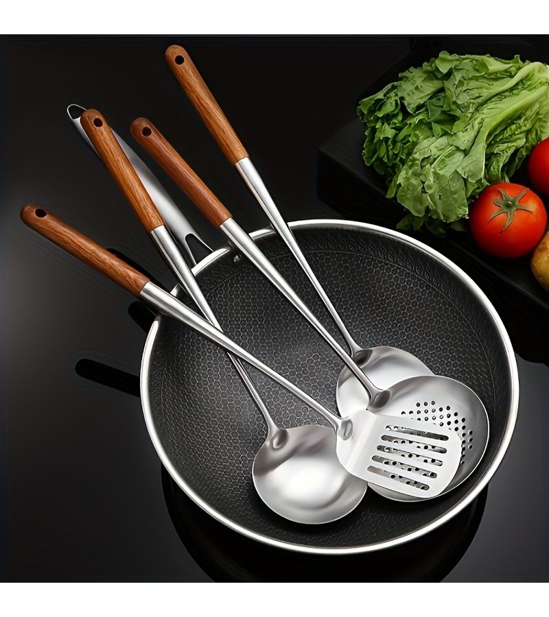 4Pcs Stainless Steel Kitchen Utensils Set Heat Resistant Wok Spoon For Cooking Serving - Image 3