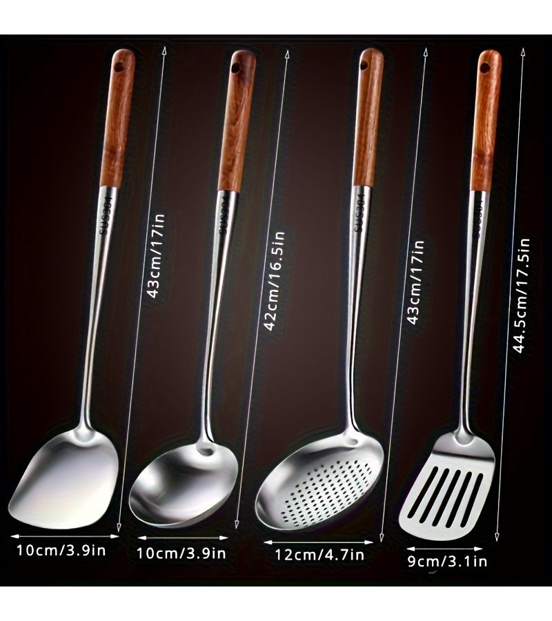 4Pcs Stainless Steel Kitchen Utensils Set Heat Resistant Wok Spoon For Cooking Serving - Image 1