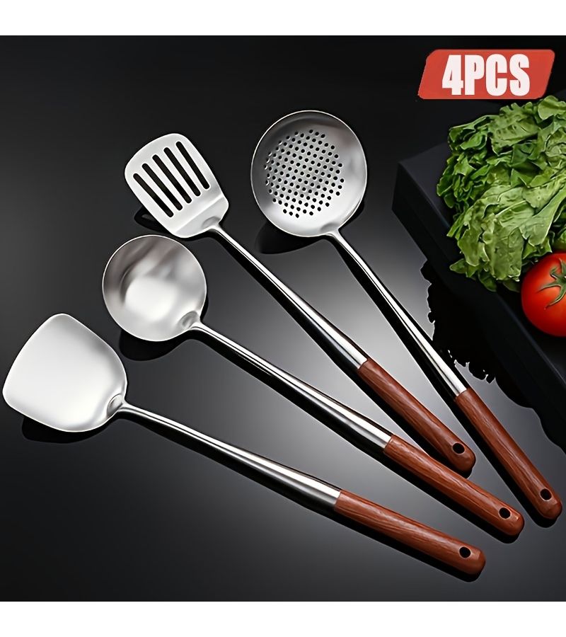 4Pcs Stainless Steel Kitchen Utensils Set Heat Resistant Wok Spoon For Cooking Serving - Image 2
